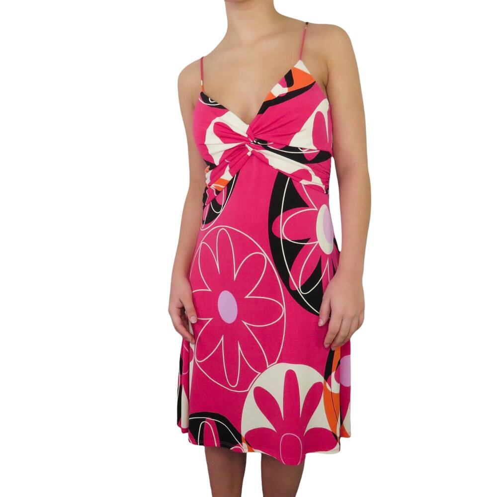 Sushiflower Y2k Hot Pink Spaghetti Strap Floral Retro Mini Dress Medium